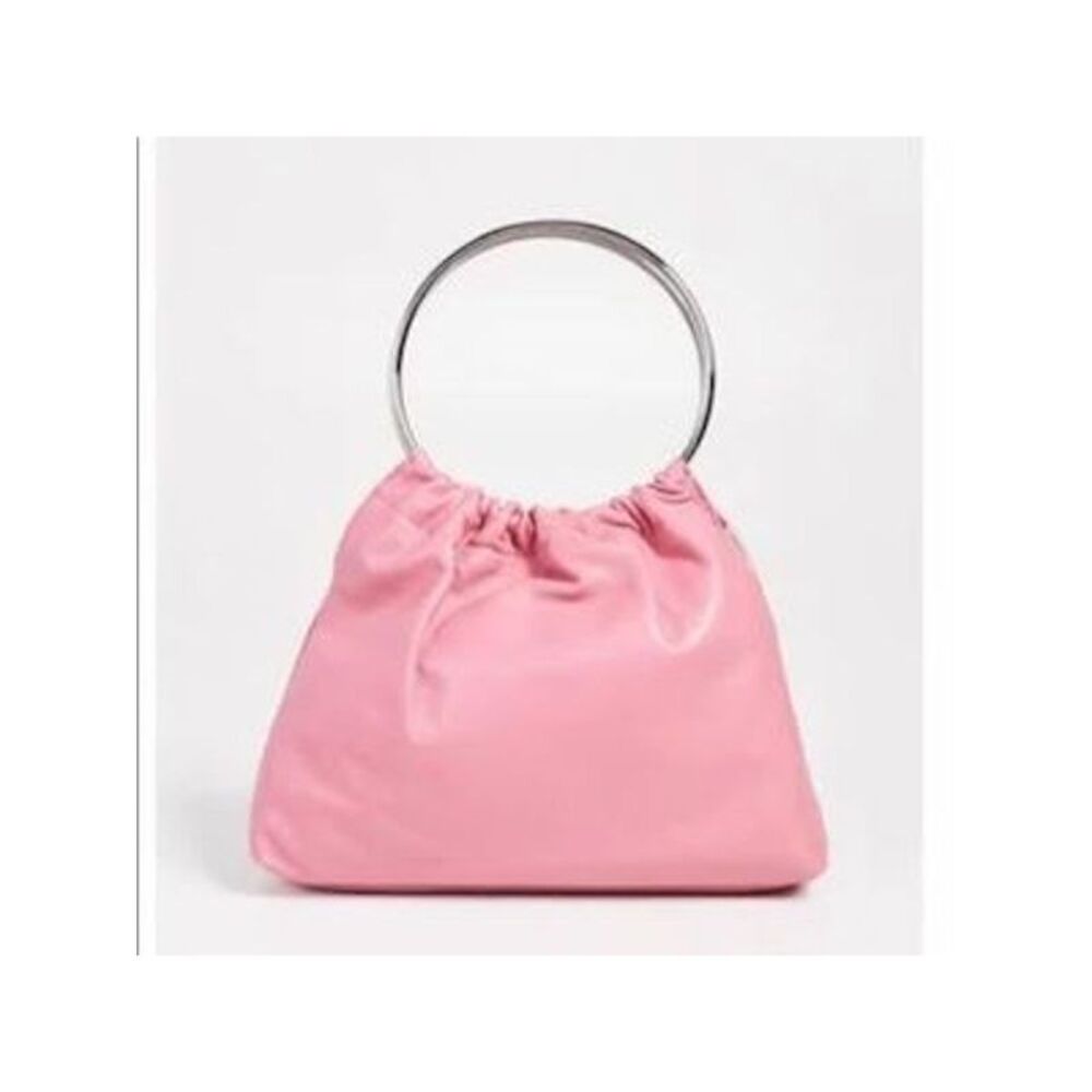 Little Liffner Women's Pink Leather Double Flat Strap Hobo Handbag Purse